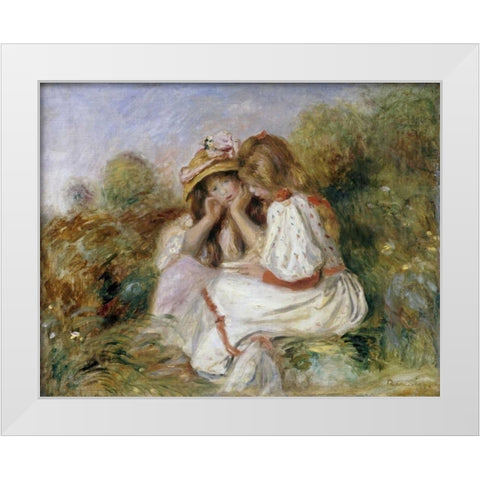 Deux Fillettes White Modern Wood Framed Art Print by Renoir, Pierre-Auguste