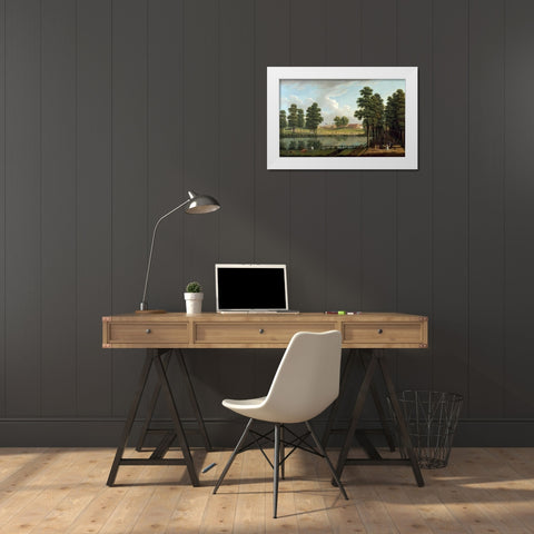 St. Jamess Park With Westminster Abbey White Modern Wood Framed Art Print by Richards, John Inigo