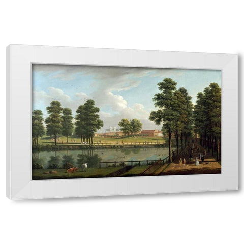 St. Jamess Park With Westminster Abbey White Modern Wood Framed Art Print by Richards, John Inigo
