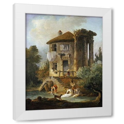 Washerwomen Outside The Temple of The Sibyl, Tivoli White Modern Wood Framed Art Print by Robert, Hubert