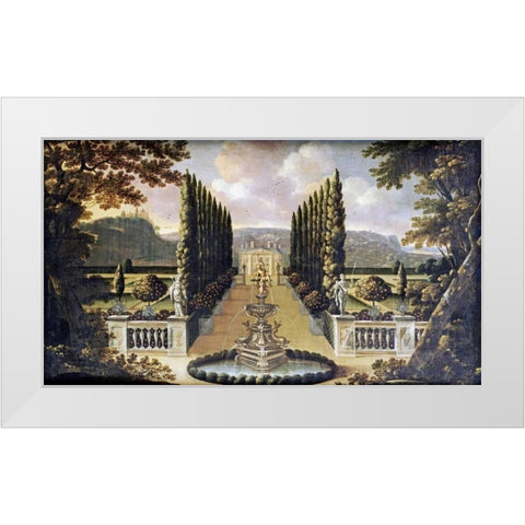 An Imaginary View of The Gardens of a Mansion White Modern Wood Framed Art Print by Robinson, Robert