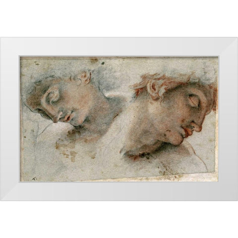 Two Studies of a Head White Modern Wood Framed Art Print by Roncalli, Cristofano