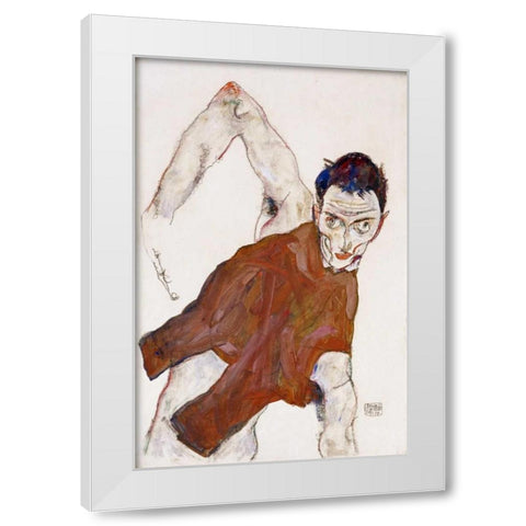 Self Portrait In a Jerkin White Modern Wood Framed Art Print by Schiele, Egon