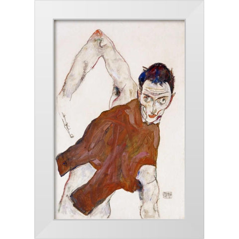 Self Portrait In a Jerkin White Modern Wood Framed Art Print by Schiele, Egon