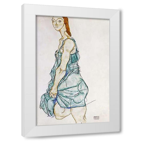 Upright Standing Woman White Modern Wood Framed Art Print by Schiele, Egon