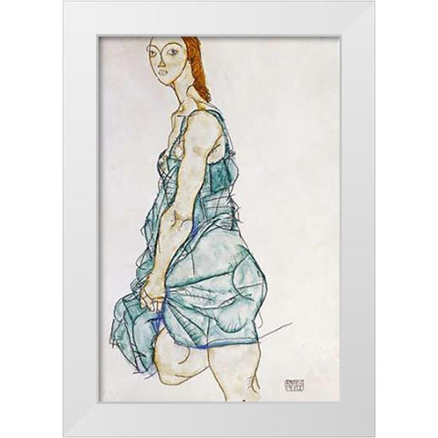 Upright Standing Woman White Modern Wood Framed Art Print by Schiele, Egon