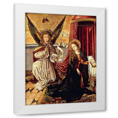 The Annunciation White Modern Wood Framed Art Print by Schongauer, Martin