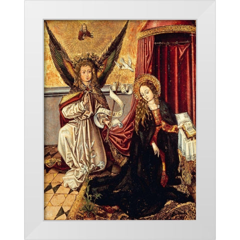 The Annunciation White Modern Wood Framed Art Print by Schongauer, Martin