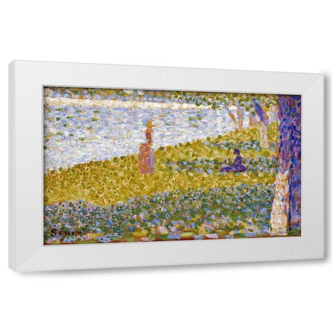 Women On The River Bank White Modern Wood Framed Art Print by Seurat, Georges