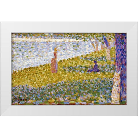Women On The River Bank White Modern Wood Framed Art Print by Seurat, Georges
