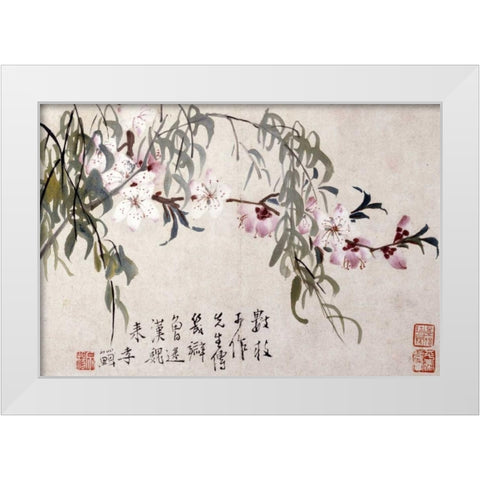 Willow and Peach Blossoms White Modern Wood Framed Art Print by Shan, Li