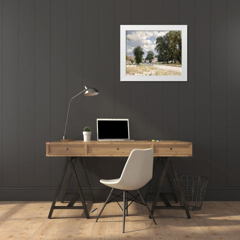 The Road To Marly-Le-Roi White Modern Wood Framed Art Print by Sisley, Alfred