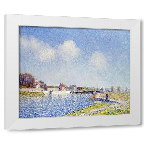 Le barrage de Saint-Mammes White Modern Wood Framed Art Print by Sisley, Alfred