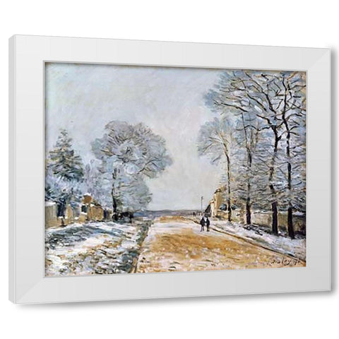 La Route, Effet De Neige (Marly-Le-Roi) White Modern Wood Framed Art Print by Sisley, Alfred