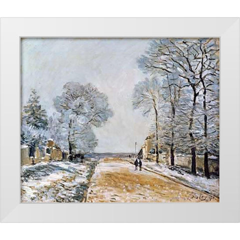 La Route, Effet De Neige (Marly-Le-Roi) White Modern Wood Framed Art Print by Sisley, Alfred