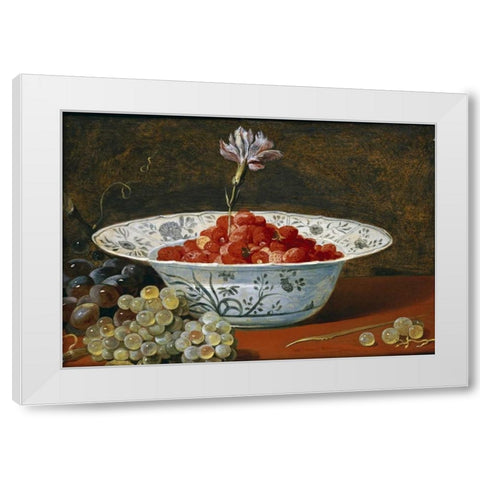 Strawberries With a Carnation White Modern Wood Framed Art Print by Snyders, Frans