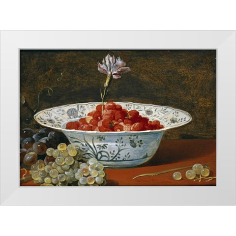Strawberries With a Carnation White Modern Wood Framed Art Print by Snyders, Frans