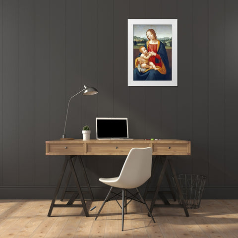 Madonna and Child Before a Landscape White Modern Wood Framed Art Print by Sogliani, Giovanni