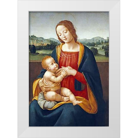 Madonna and Child Before a Landscape White Modern Wood Framed Art Print by Sogliani, Giovanni