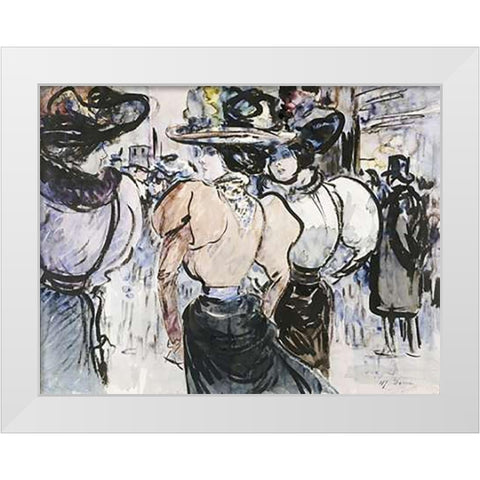 Elegantes Dans La Rue White Modern Wood Framed Art Print by Somm, Henry