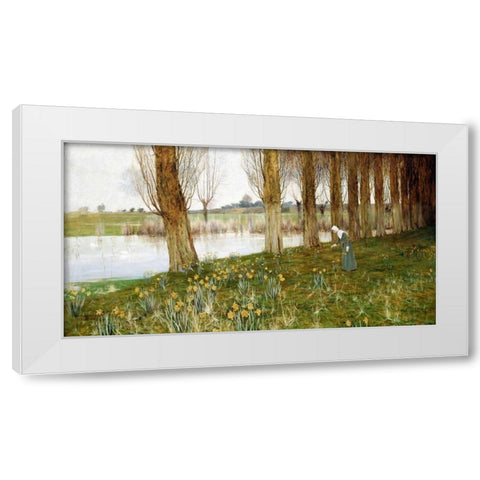 The Amber Vale, a Host of Golden Daffodils White Modern Wood Framed Art Print by Sowerby, John George