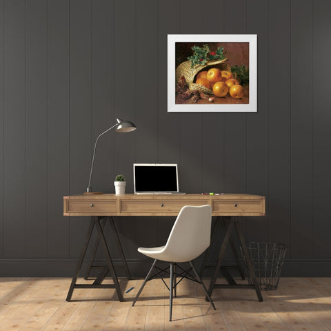 Still Life With Apples, Hazelnuts and Holly White Modern Wood Framed Art Print by Stannard, Eloise Harriet