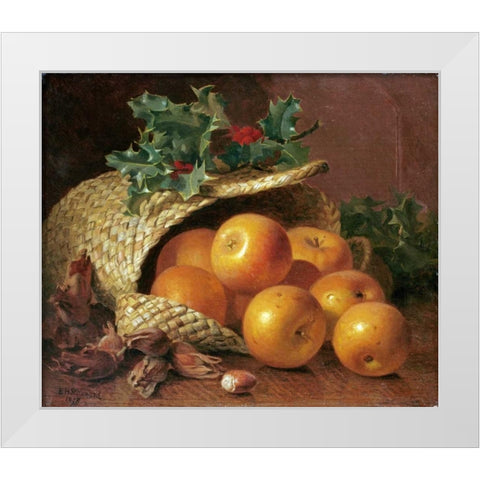 Still Life With Apples, Hazelnuts and Holly White Modern Wood Framed Art Print by Stannard, Eloise Harriet