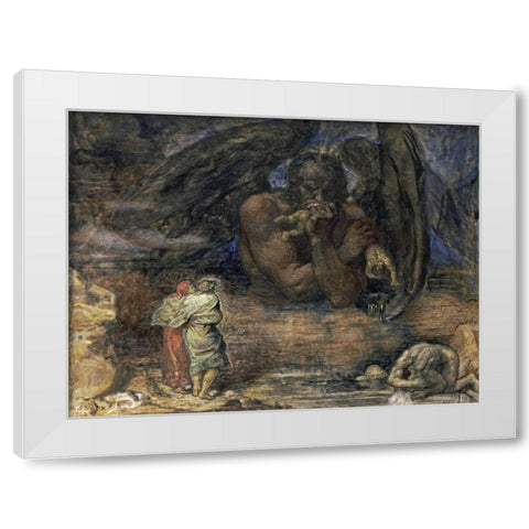 Dante and Virgil Encounter Lucifer In Hell White Modern Wood Framed Art Print by Stock, Henry John