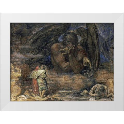 Dante and Virgil Encounter Lucifer In Hell White Modern Wood Framed Art Print by Stock, Henry John