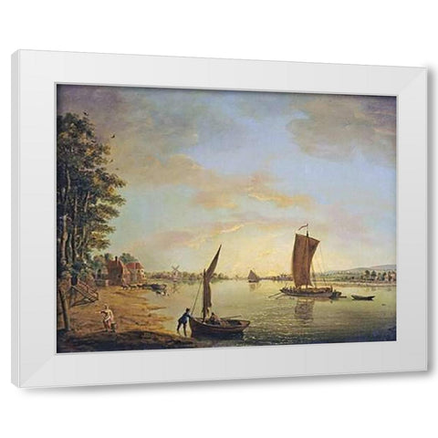 Shipping On The River Thames White Modern Wood Framed Art Print by Swaine, Francis