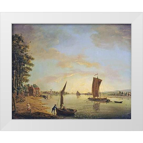 Shipping On The River Thames White Modern Wood Framed Art Print by Swaine, Francis
