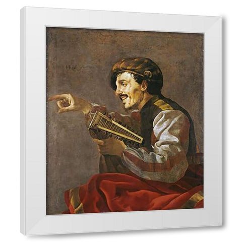 A Seated Lutanist Pointing White Modern Wood Framed Art Print by Ter Brugghen, Hendrick