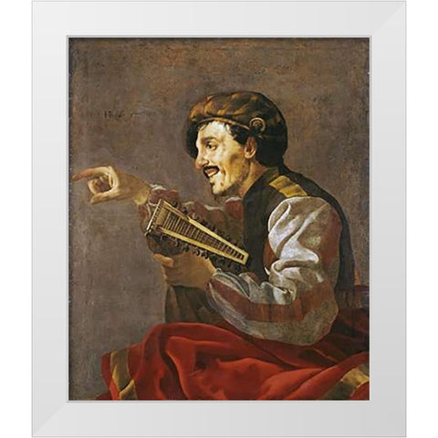 A Seated Lutanist Pointing White Modern Wood Framed Art Print by Ter Brugghen, Hendrick