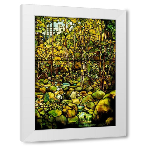 A Leaded Glass Window of a Woodland Scene White Modern Wood Framed Art Print by Tiffany Studios
