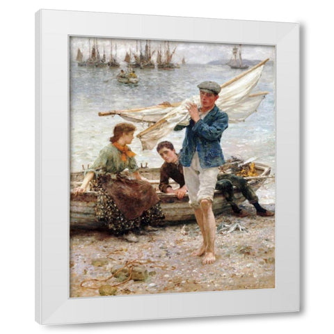 Return From Fishing White Modern Wood Framed Art Print by Tuke, Henry Scott