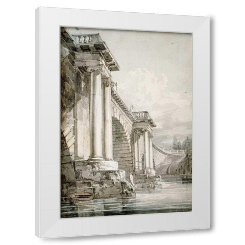 Old Blackfriars Bridge, London White Modern Wood Framed Art Print by Turner, Joseph M.W.