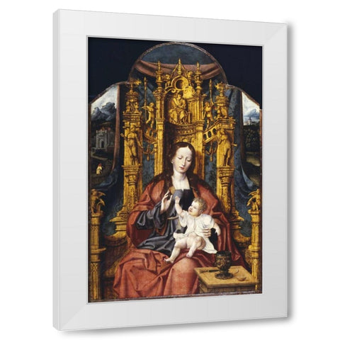 The Virgin and Child Enthroned White Modern Wood Framed Art Print by Van Cleve, Joos