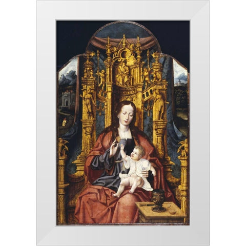 The Virgin and Child Enthroned White Modern Wood Framed Art Print by Van Cleve, Joos