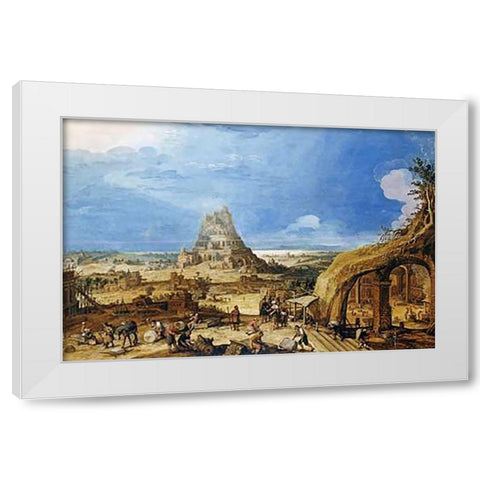 The Building of The Tower of Babel White Modern Wood Framed Art Print by Van Cleve, Hendrick III