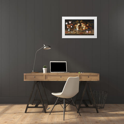 Fruit On a Dish White Modern Wood Framed Art Print by Van Der Ast, Balthasar