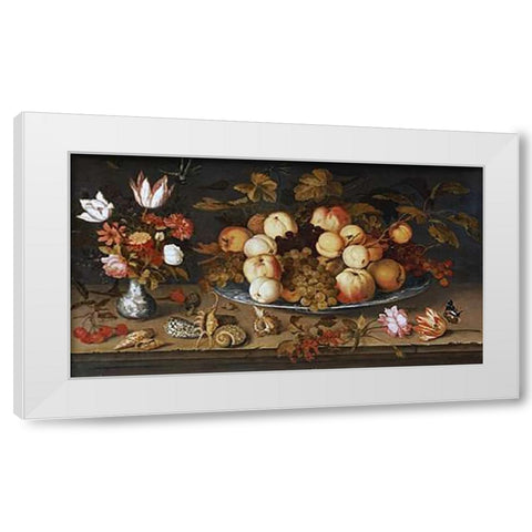 Fruit On a Dish White Modern Wood Framed Art Print by Van Der Ast, Balthasar