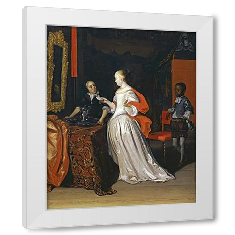 A Lady Holding a Letter White Modern Wood Framed Art Print by Van Der Neer, Eglon Hendrick