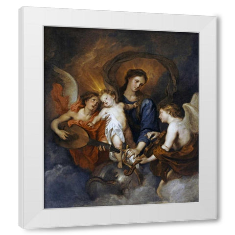 The Madonna and Child With Two Musical Angels White Modern Wood Framed Art Print by Van Dyck, Sir Anthony