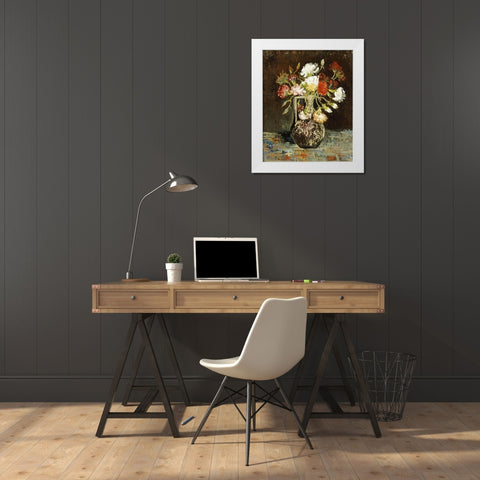 Bouquet De Fleurs White Modern Wood Framed Art Print by Van Gogh, Vincent
