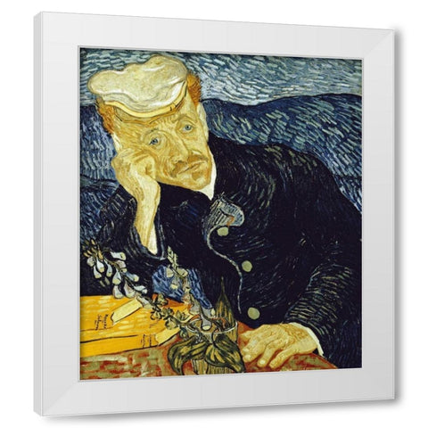 Portrait of Dr. Gachet White Modern Wood Framed Art Print by Van Gogh, Vincent