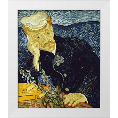 Portrait of Dr. Gachet White Modern Wood Framed Art Print by Van Gogh, Vincent