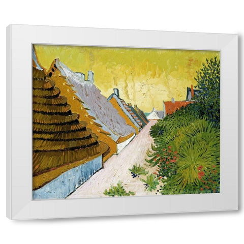 Farmhouses at Saintes-Maries White Modern Wood Framed Art Print by Van Gogh, Vincent