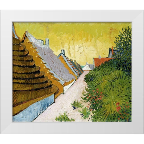 Farmhouses at Saintes-Maries White Modern Wood Framed Art Print by Van Gogh, Vincent