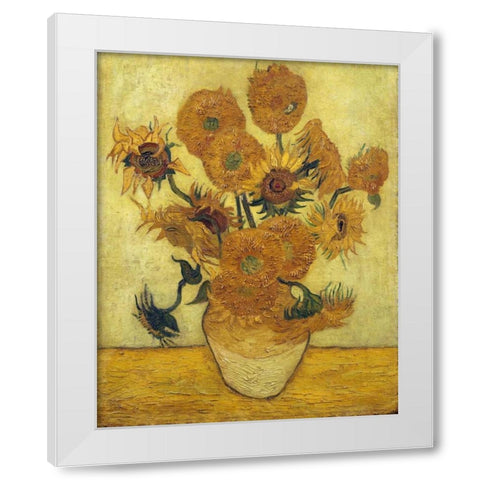 Vase with Fifteen Sunflowers, 1889 White Modern Wood Framed Art Print by Van Gogh, Vincent