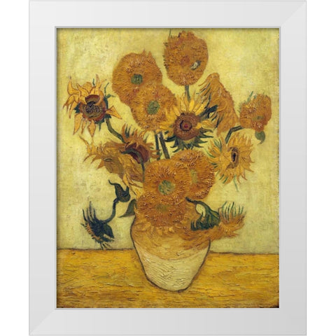 Vase with Fifteen Sunflowers, 1889 White Modern Wood Framed Art Print by Van Gogh, Vincent